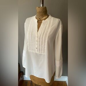 Chico’s Lace Trim Tunic Blouse White Boho Peasant Top Size 2